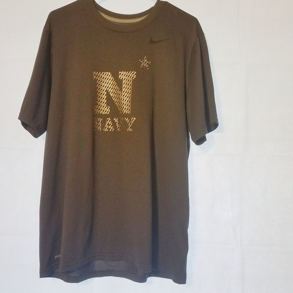 Nike Navy Dri-fit Tshirt Silver "Navy" Logo Sz L